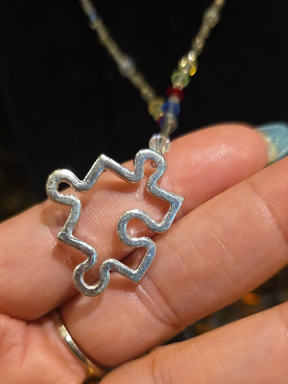 Vintage Multicolor Crystal Puzzle Pendant Necklace - Picture 3 of 6